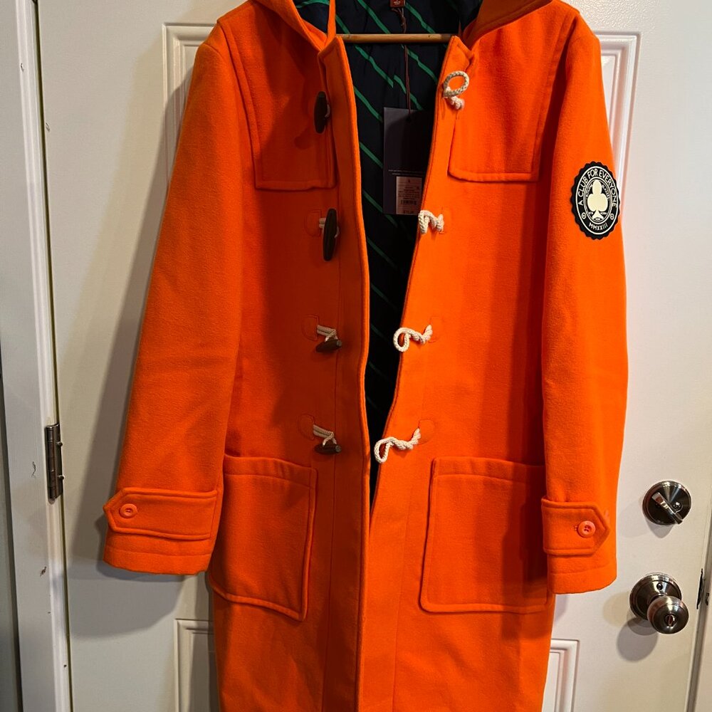 NWT Rowing Blazers Bright Orange Hooded Pea Coat Toggle Closure Men's Small